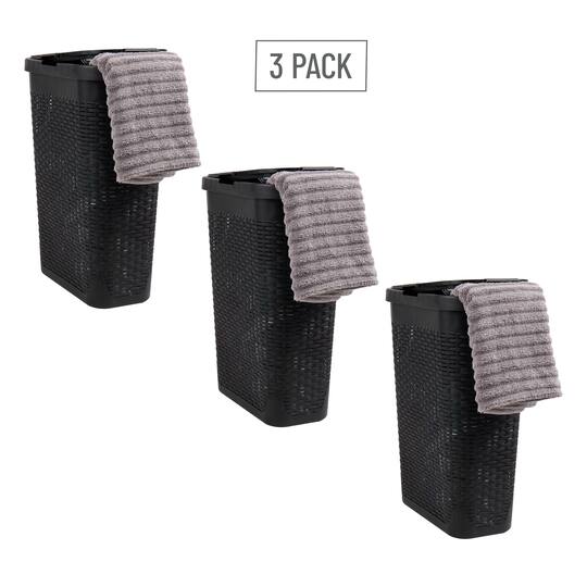 Mind Reader 40L Hamper Laundry Basket with Cutout Handles, 3-Pack, Black